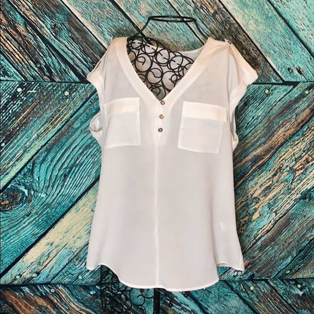 New York & Company White Sheer Tank Blouse